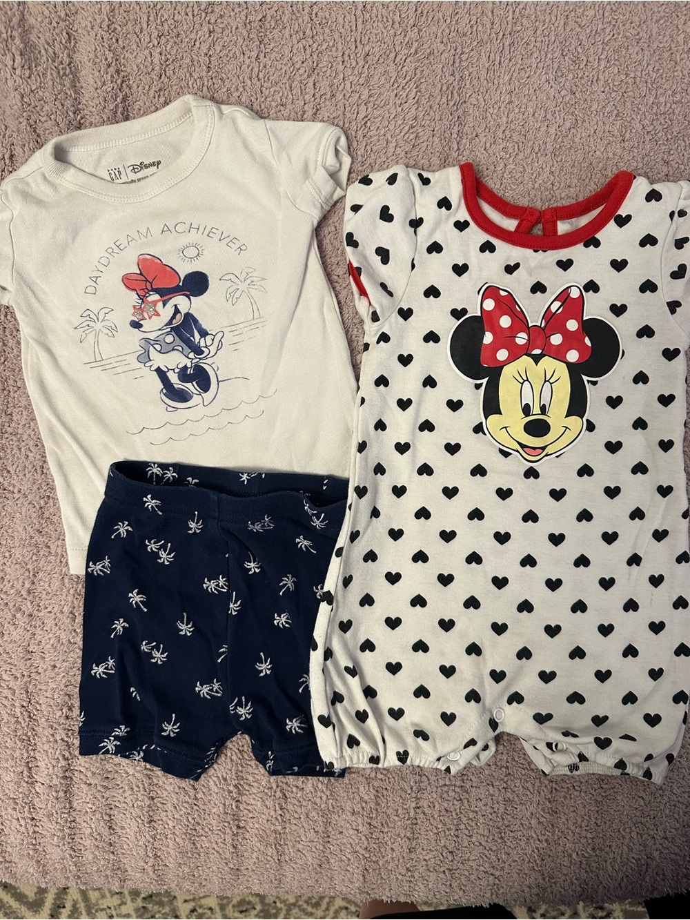 🎀 Disney Minnie Mouse 12-18M Pajamas + Romper Bundle ❤️